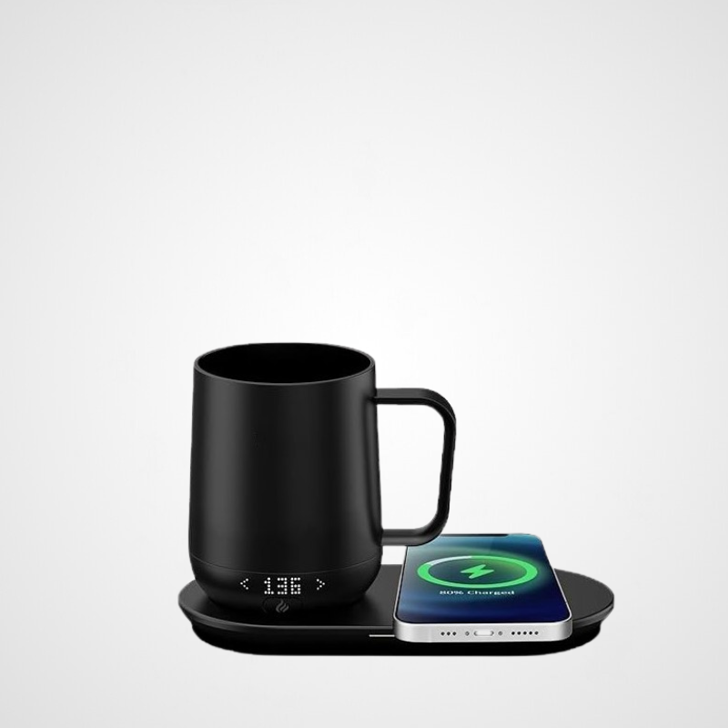 12oz Warmer Temperature Control Smart Car Mugs Travel Heated Coffee Ceramic Cups With Wireless Phone Charger Coaster Pad