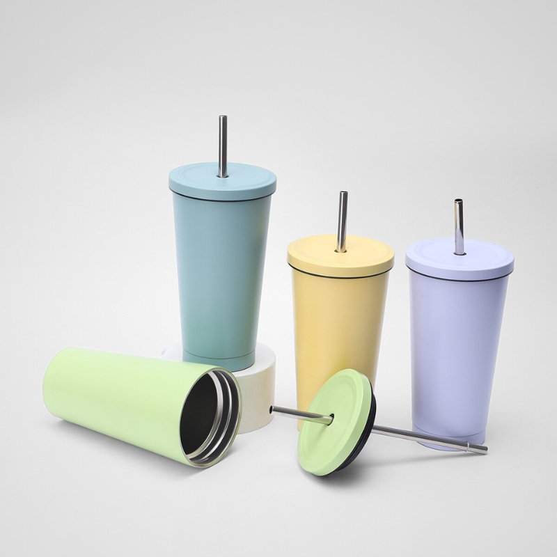Stainless Steel Double Walled Vacuum Reusable Water Tumbler With Straw