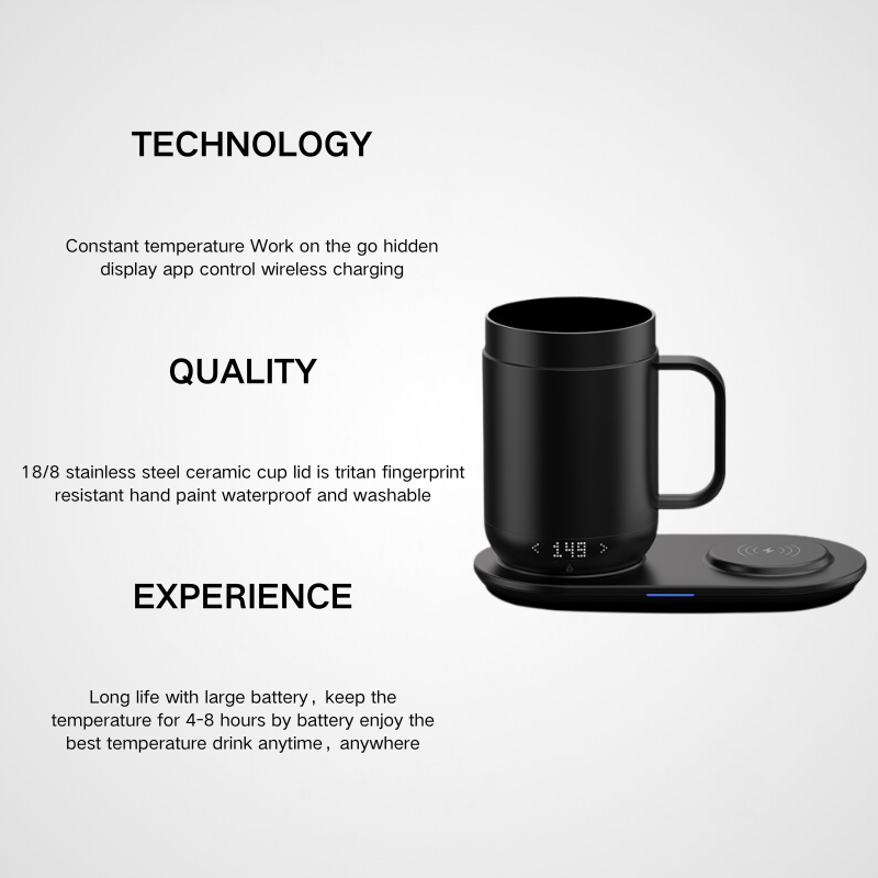 16oz Wireless Warmer Coaster Pad Heated Temperature Control Display Smart Car Cup Stainless steel Travel Coffee Ceramic Mugs