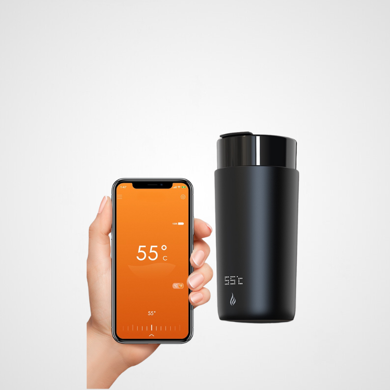 Temperature Control Heated Coffee Mug Smart Self Travel Mug with App Controlled Warmer LED Display Wireless Charger Base
