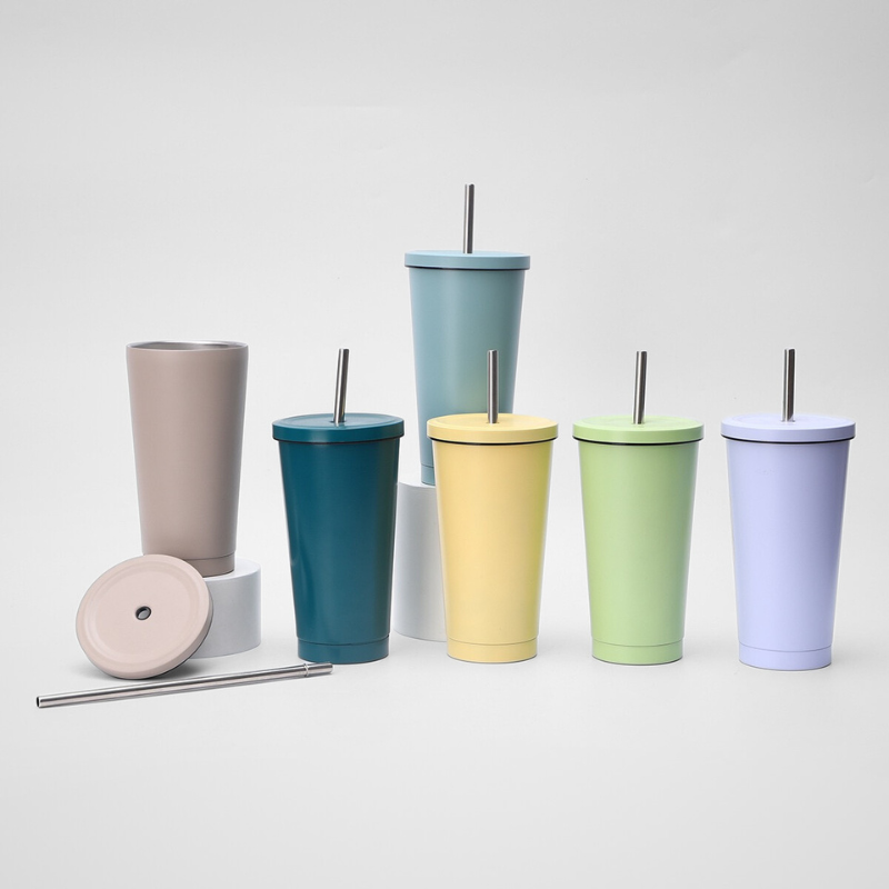 Stainless Steel Double Walled Vacuum Reusable Water Tumbler With Straw