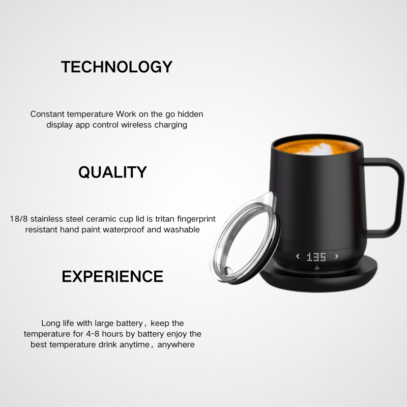12oz Warmer Temperature Control Smart Car Mugs Travel Heated Coffee Ceramic Cups With Wireless Phone Charger Coaster Pad