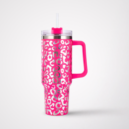 40oz Holographic Leopard Tumbler with Handle