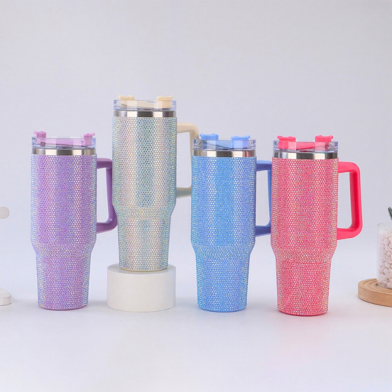40oz Diamond Bedazzled Crystal Rhinestone Bling Vacuum Insulated Mug