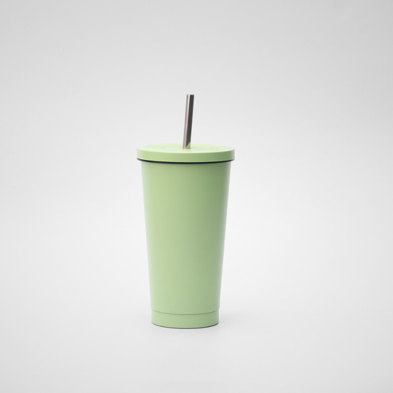 Stainless Steel Double Walled Vacuum Reusable Water Tumbler With Straw