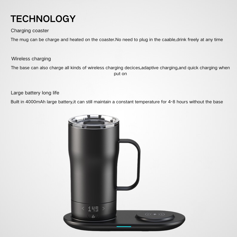 Smart Self Heating Coffee Mug 18 Oz Temperature Control Heated Coffee Mug App Controlled Warmer Mug