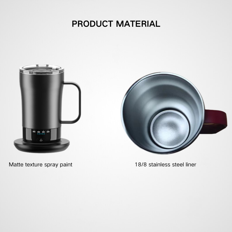 Temperature Control Heated Travel Mug Smart Self Heating Coffee Mug with App Controlled LED Display and Wireless Combo Charger
