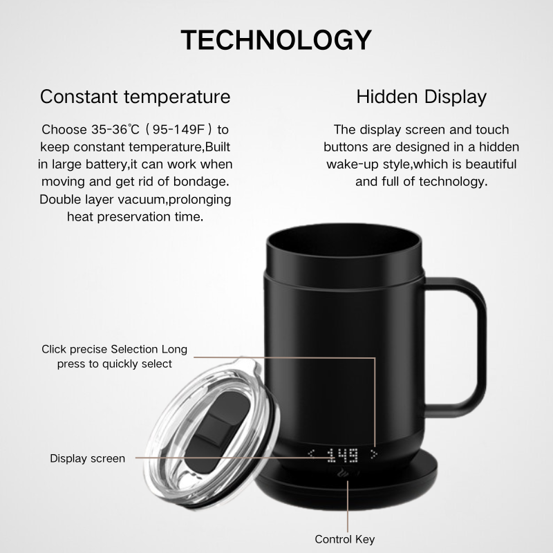16oz Wireless Warmer Coaster Pad Heated Temperature Control Display Smart Car Cup Stainless steel Travel Coffee Ceramic Mugs