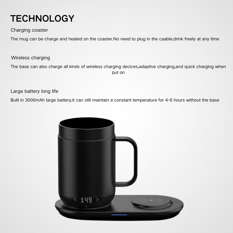 16oz Wireless Warmer Coaster Pad Heated Temperature Control Display Smart Car Cup Stainless steel Travel Coffee Ceramic Mugs
