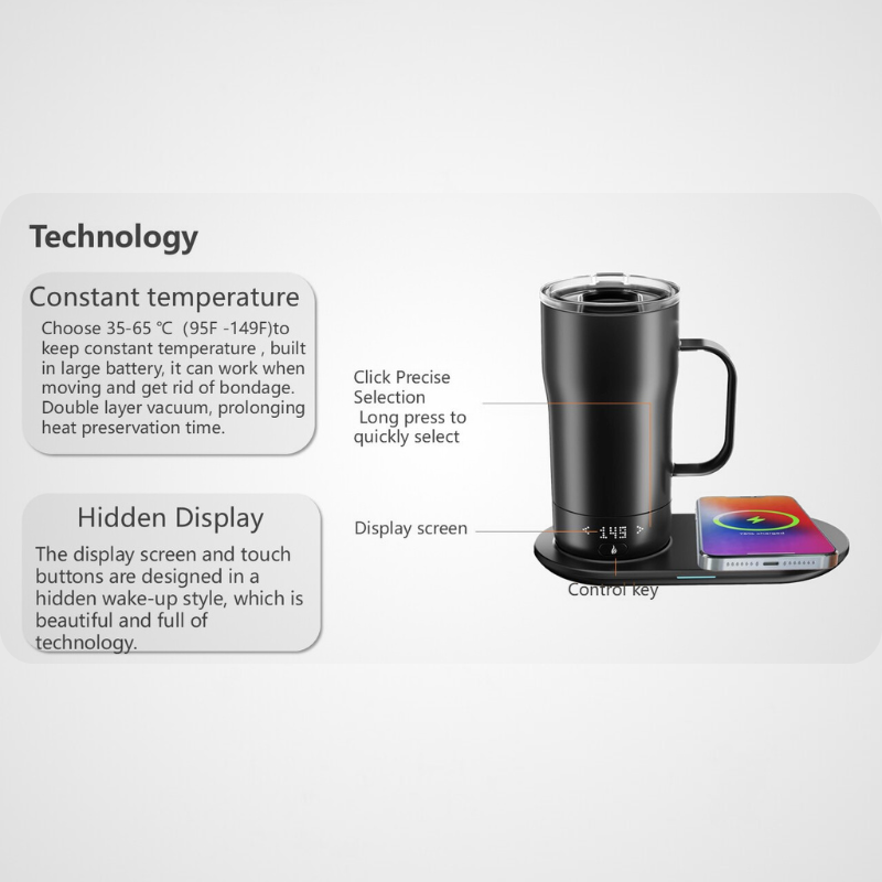 Smart Self Heating Coffee Mug 18 Oz Temperature Control Heated Coffee Mug App Controlled Warmer Mug
