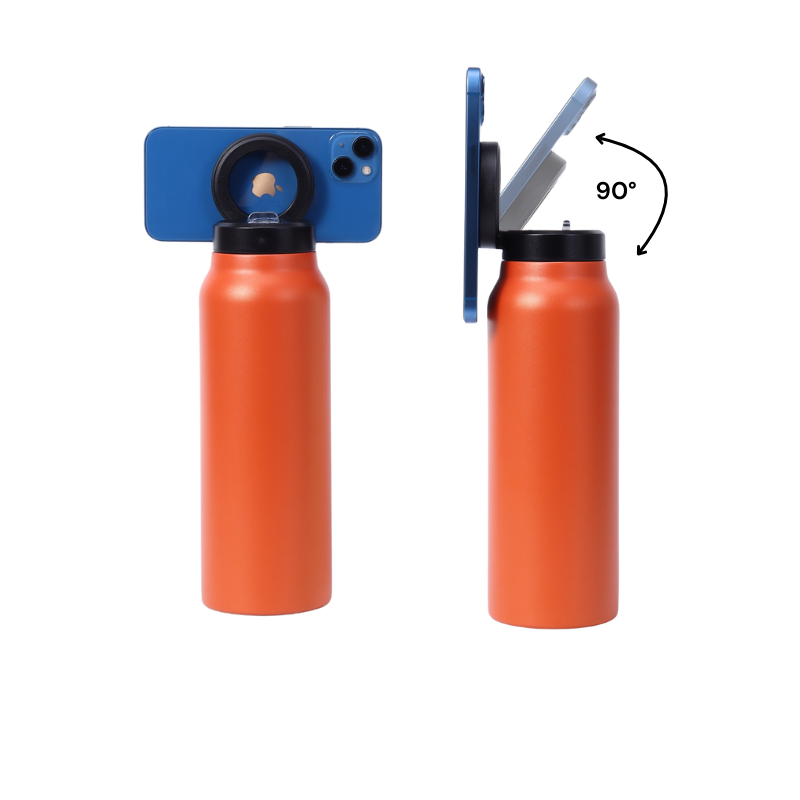 Magnetic Phone Mount Water Bottle With Straw Lid