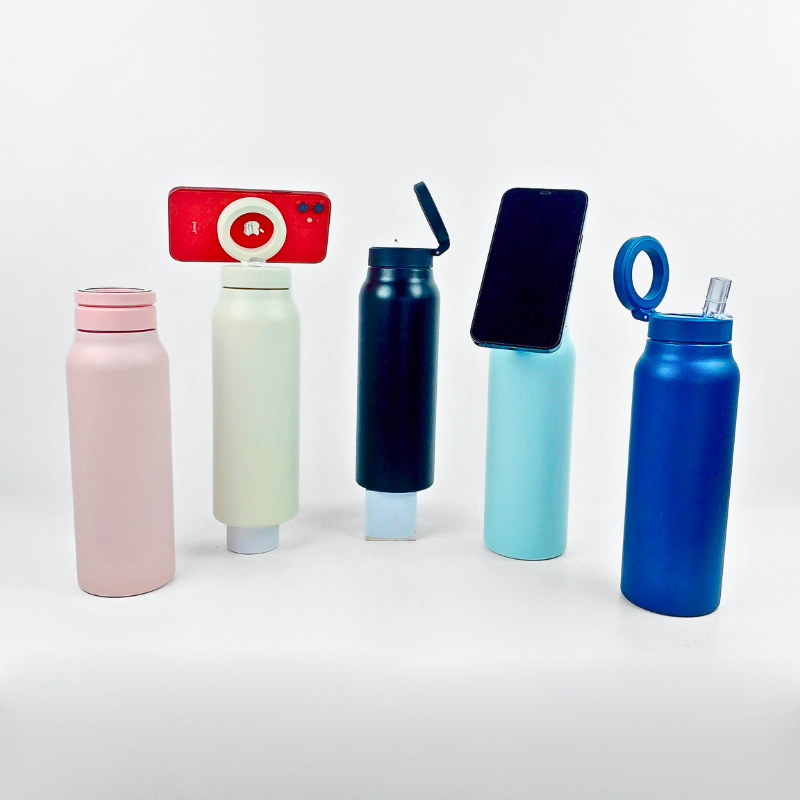 Magnetic Phone Mount Water Bottle With Straw Lid