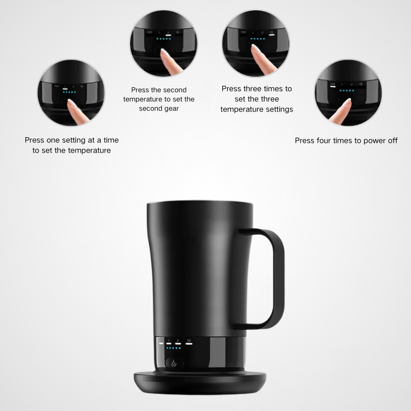 Temperature Control Heated Travel Mug Smart Self Heating Coffee Mug with App Controlled LED Display and Wireless Combo Charger