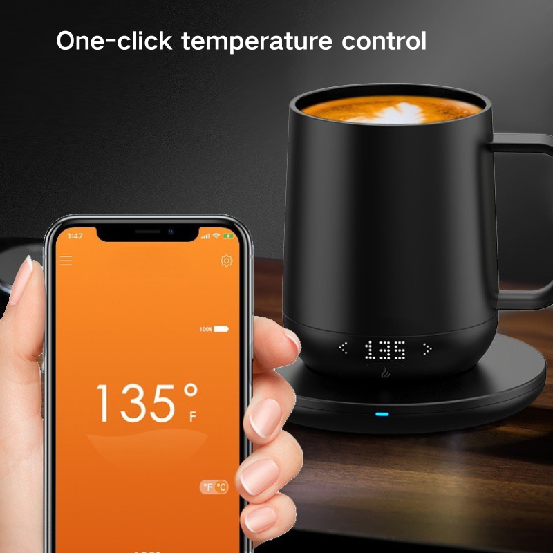 12oz Warmer Temperature Control Smart Car Mugs Travel Heated Coffee Ceramic Cups With Wireless Phone Charger Coaster Pad