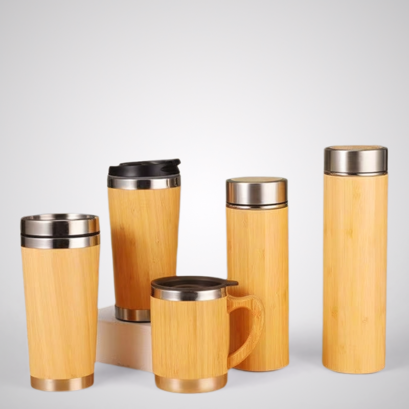 Portable Stainless Steel Bamboo Mugs with Handle