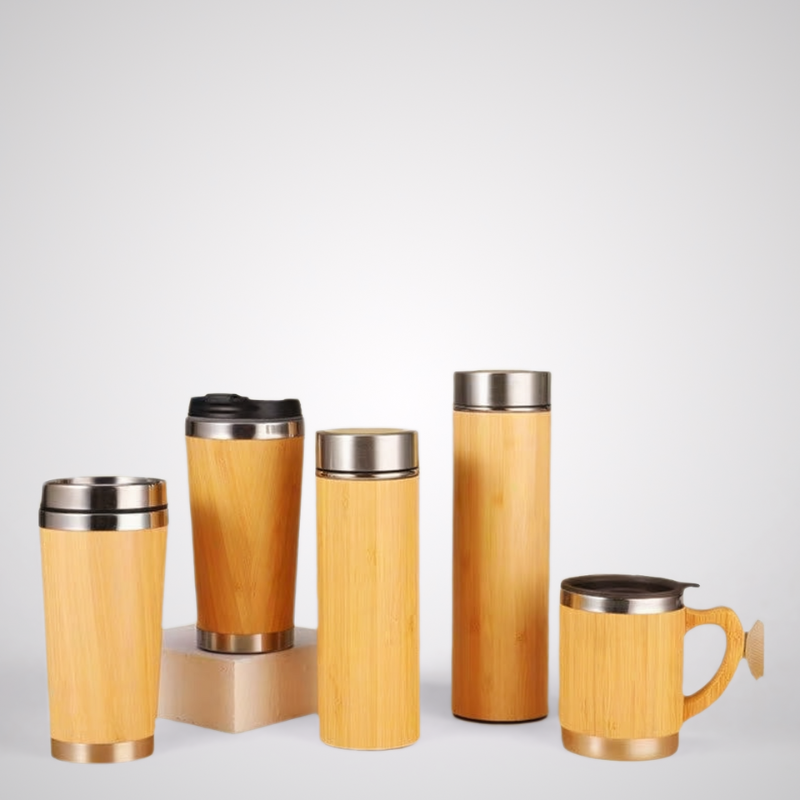 Portable Stainless Steel Bamboo Mugs with Handle