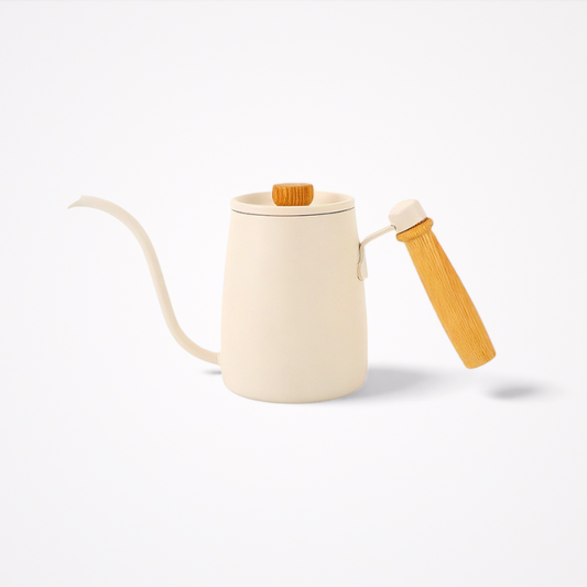 600ml Cream Coffee Kettle With Wooden Handle And Lid