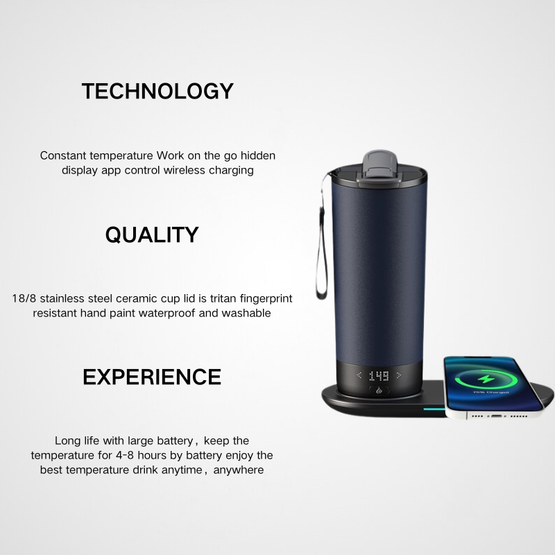 Digital LED Temperature Display Stainless Steel Office Smart Self Heating Travel Mug