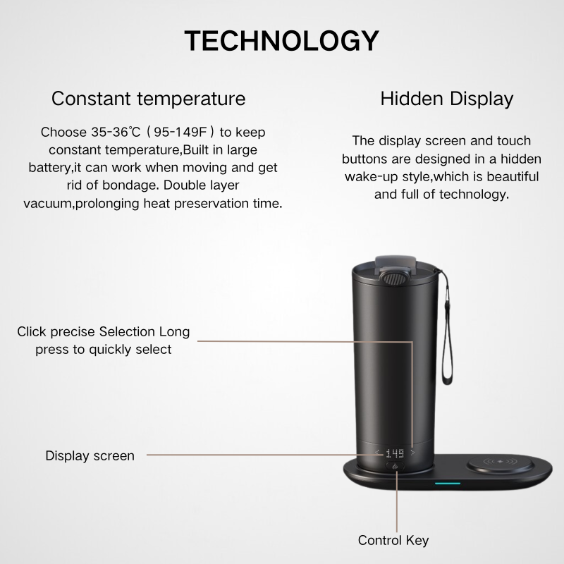 Digital LED Temperature Display Stainless Steel Office Smart Self Heating Travel Mug
