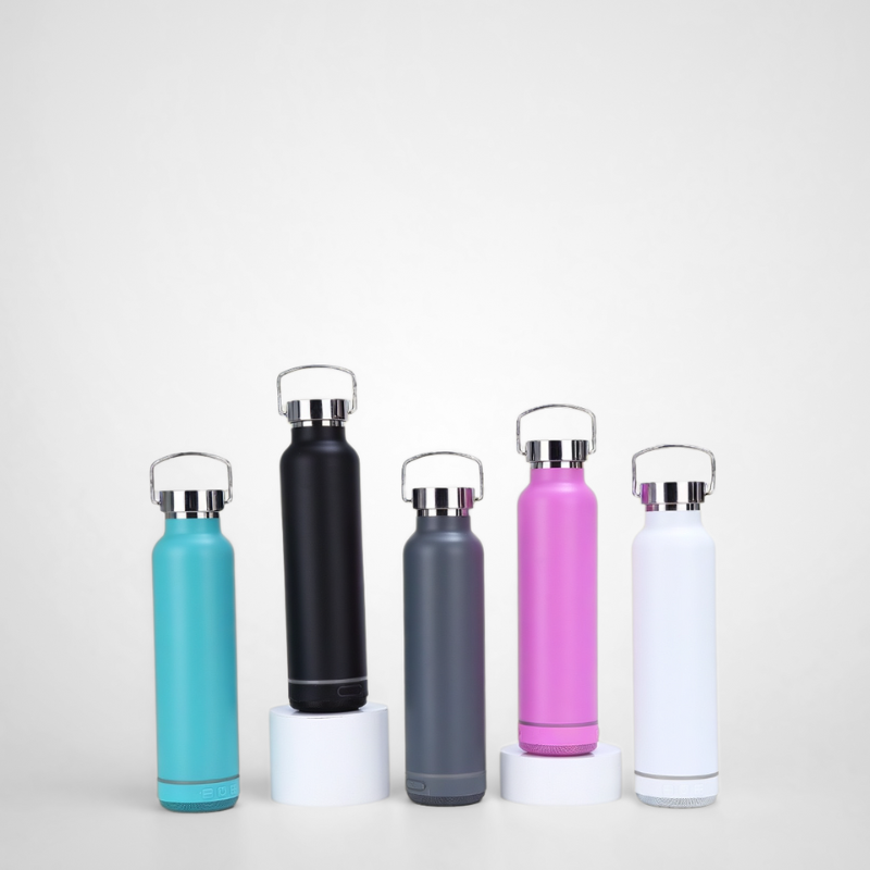 Water Bottle with Rechargeable Speaker Steel Double Wall Design Lights
