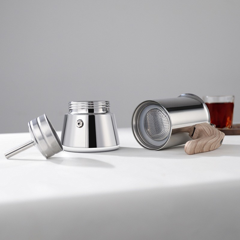 Stovetop Espresso Coffee Maker Stainless Steel Mocha Pot With Wooden Handle