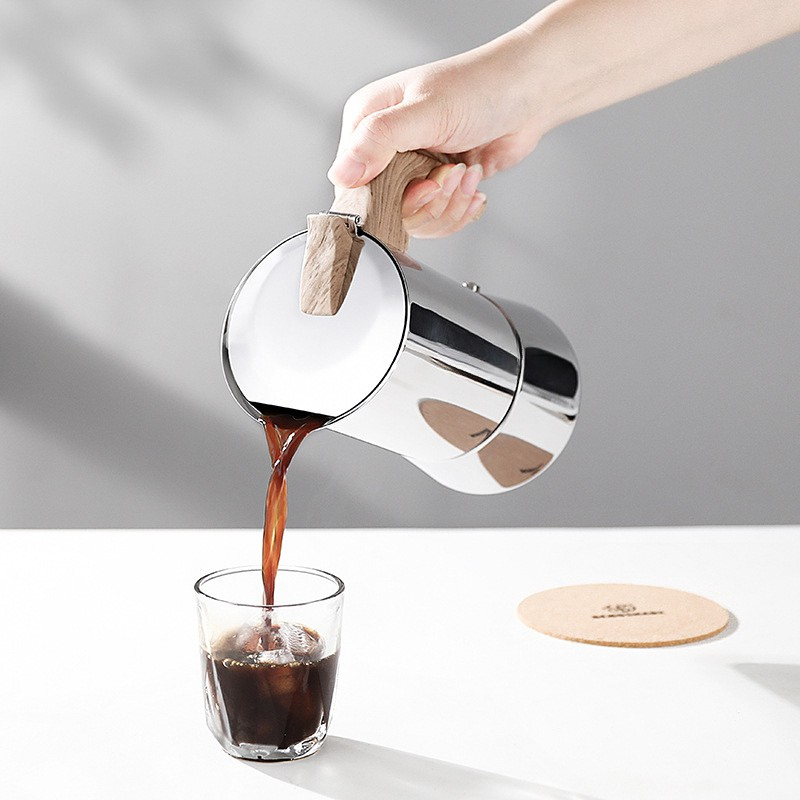Stovetop Espresso Coffee Maker Stainless Steel Mocha Pot With Wooden Handle