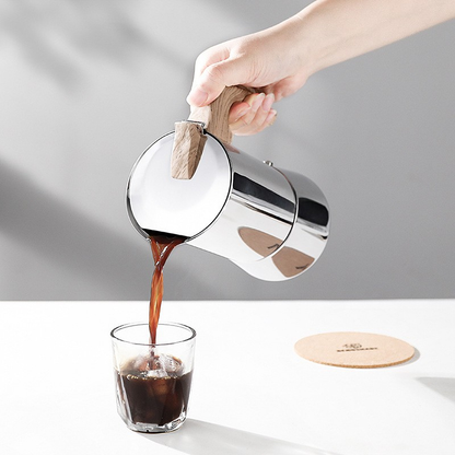 Stovetop Espresso Coffee Maker Stainless Steel Mocha Pot With Wooden Handle