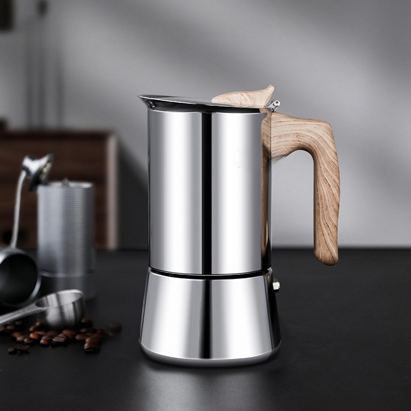 Stovetop Espresso Coffee Maker Stainless Steel Mocha Pot With Wooden Handle