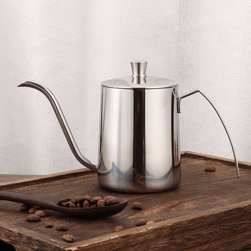Silver Gooseneck Hand Brewed Coffee Pot With Lid