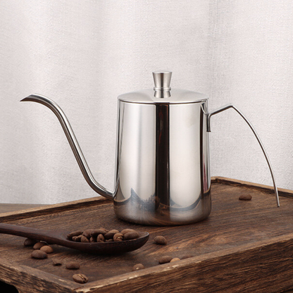 Silver Gooseneck Hand Brewed Coffee Pot With Lid