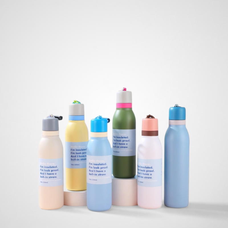 Insulated Leak-Proof Stainless Steel Bottle Stylish Double-Walled Water Bottle with Built-in Straw