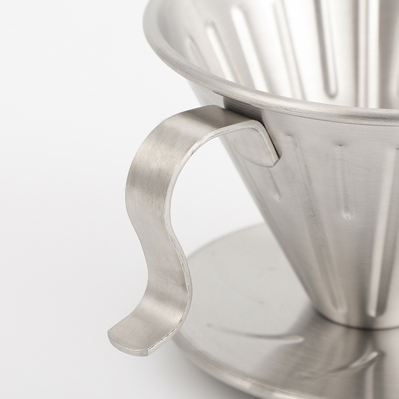 Stainless Steel Coffee Drip Filter Cup With Handle And Base Silver