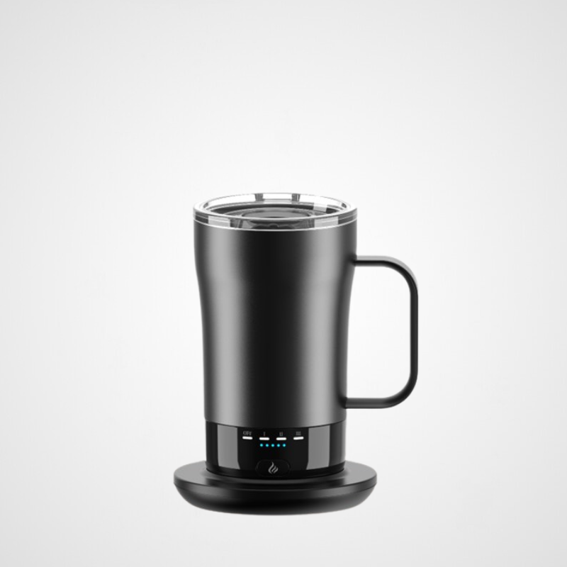 Temperature Control Heated Travel Mug Smart Self Heating Coffee Mug with App Controlled LED Display and Wireless Combo Charger