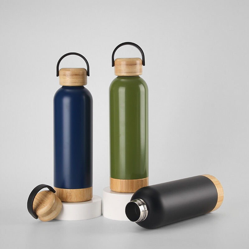 500ML Unique Double Wall Stainless Steel Insulated Water Bottle with Bamboo Lids and Bottom