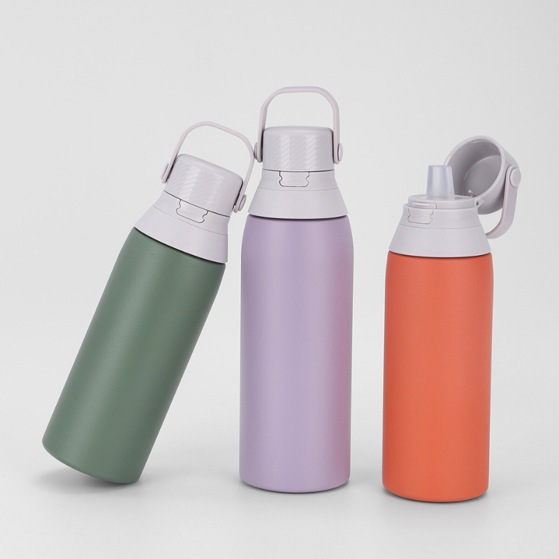 Stainless Steel Double Wall Vacuum Insulation Small Mouth Handle Pop-up Lid Water Bottle