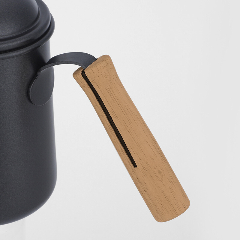 650ml Black Coffee Kettle With Wooden Handle And Lid
