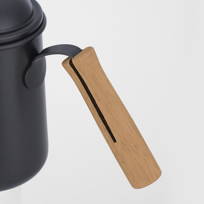 650ml Black Coffee Kettle With Wooden Handle And Lid