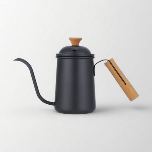 650ml Black Coffee Kettle With Wooden Handle And Lid