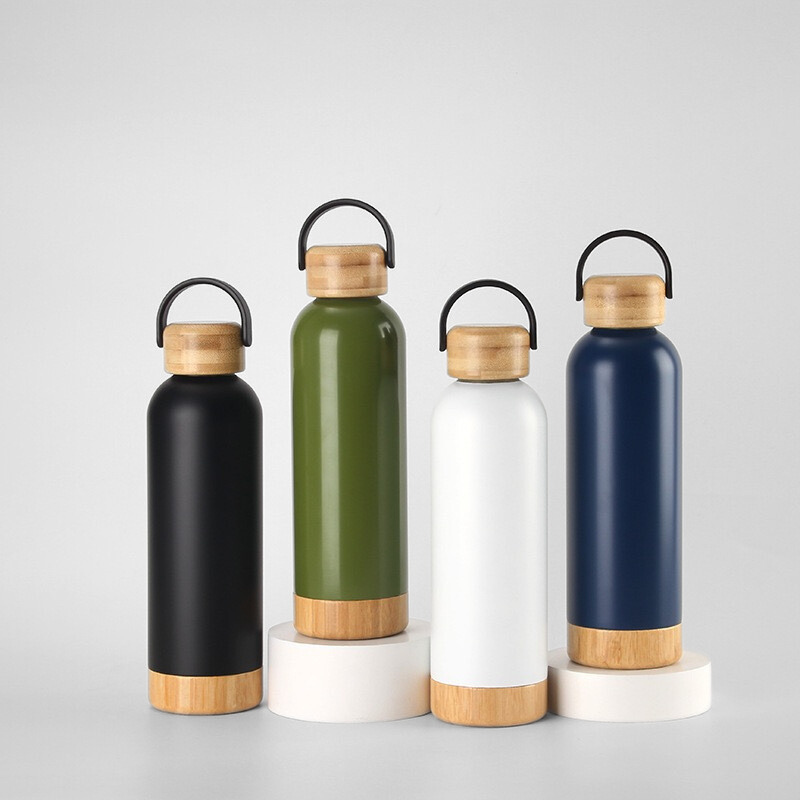 500ML Unique Double Wall Stainless Steel Insulated Water Bottle with Bamboo Lids and Bottom