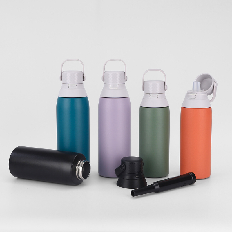 Stainless Steel Double Wall Vacuum Insulation Small Mouth Handle Pop-up Lid Water Bottle