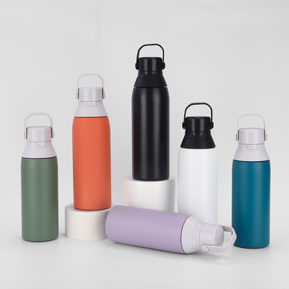 Stainless Steel Double Wall Vacuum Insulation Small Mouth Handle Pop-up Lid Water Bottle