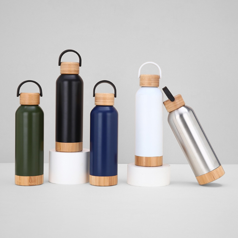 500ML Unique Double Wall Stainless Steel Insulated Water Bottle with Bamboo Lids and Bottom