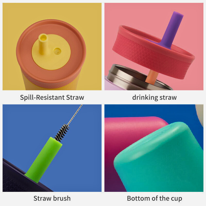 Kids Insulation Stainless Steel Tumbler with Spill Resistant Flexible Straw