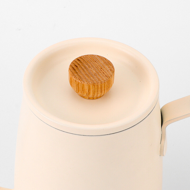 600ml Cream Coffee Kettle With Wooden Handle And Lid