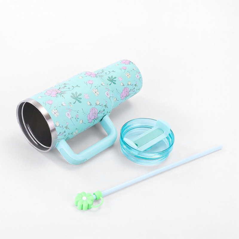 40oz Flower Tumbler Mug with Straw and Handle