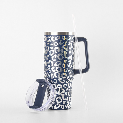 40oz Holographic Leopard Tumbler with Handle