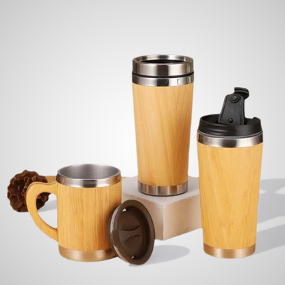 Portable Stainless Steel Bamboo Mugs with Handle